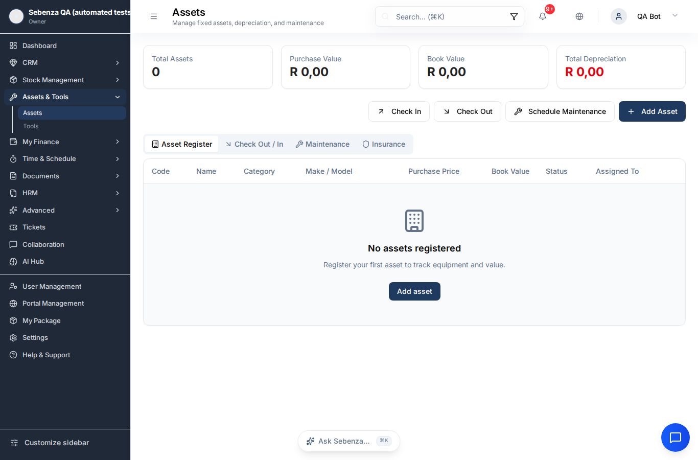 Assets — desktop screen