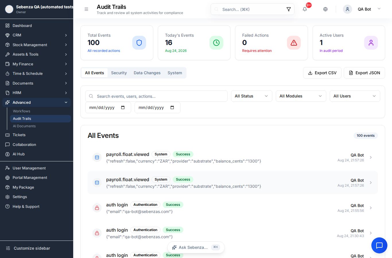 Audit Trails — desktop screen