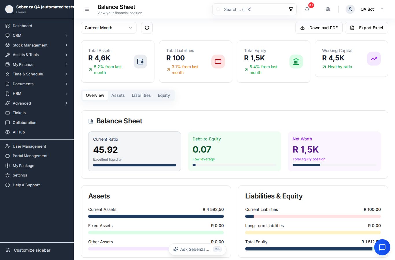 Balance Sheet — desktop screen