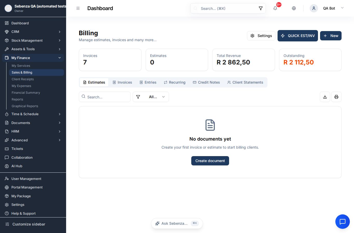 Sales & Billing — desktop screen