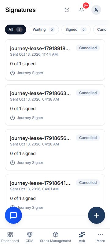 Signatures — mobile screen