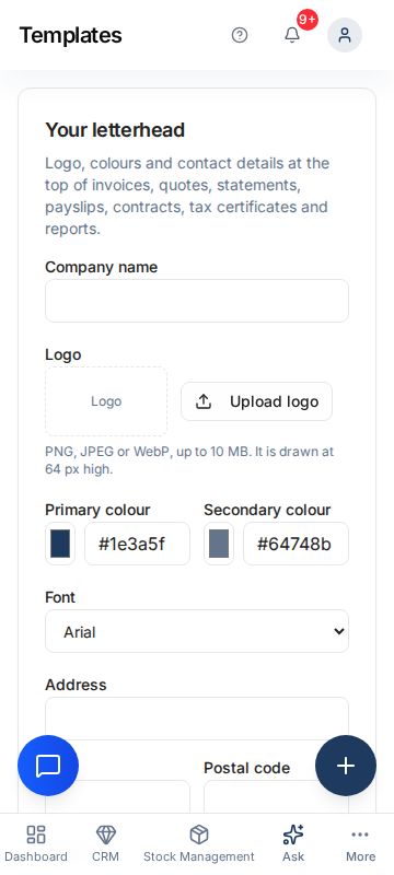 Templates — mobile screen