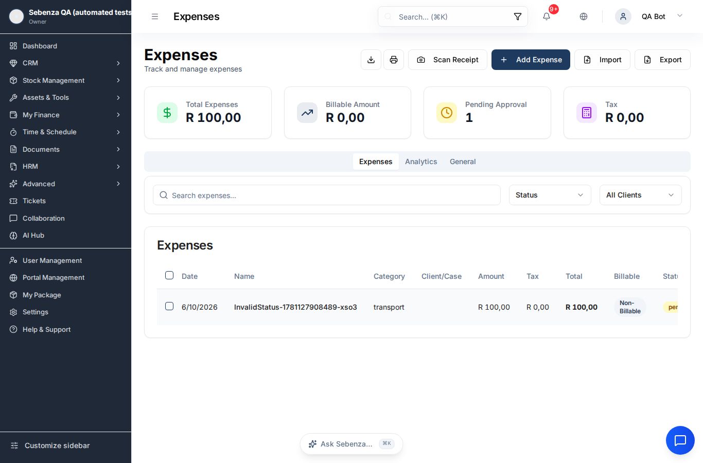 Expenses — Create — desktop screen
