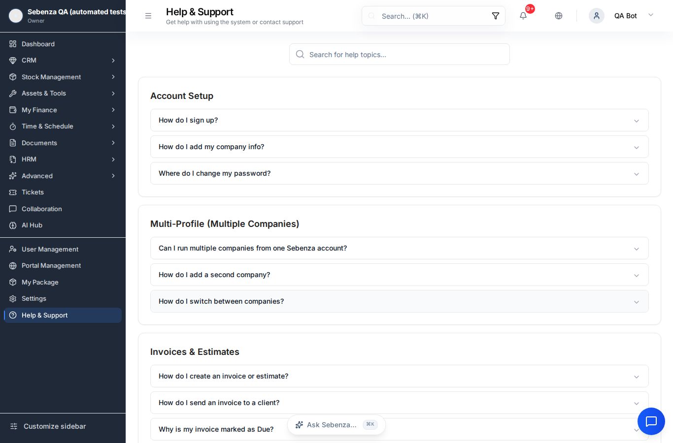 Help & Support — desktop screen