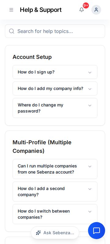 Help & Support — mobile screen