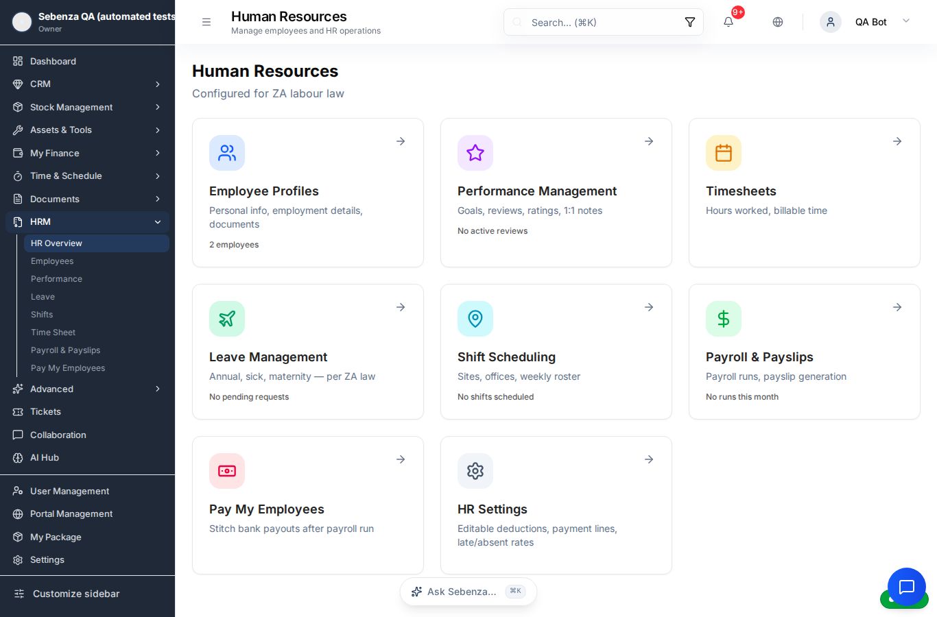 HR Overview — desktop screen