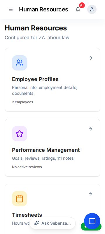 HR Overview — mobile screen