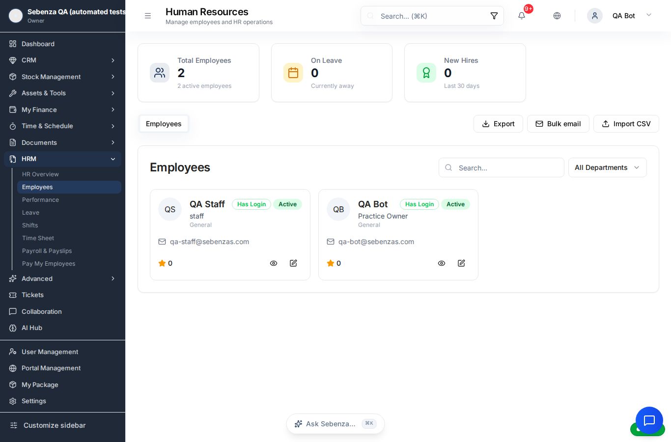 Employees — desktop screen