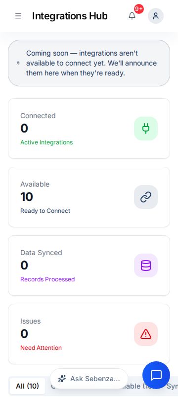 Integrations — mobile screen