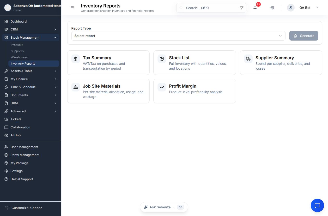 Inventory Reports — desktop screen