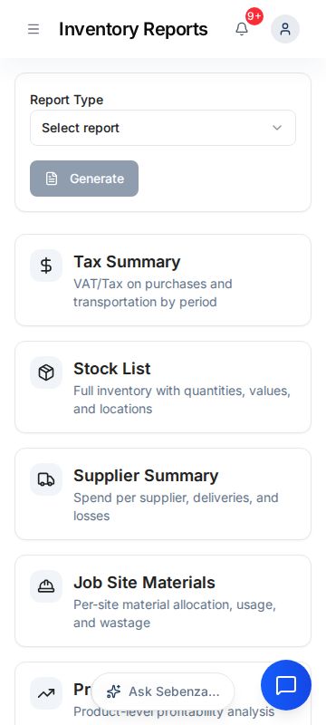 Inventory Reports — mobile screen