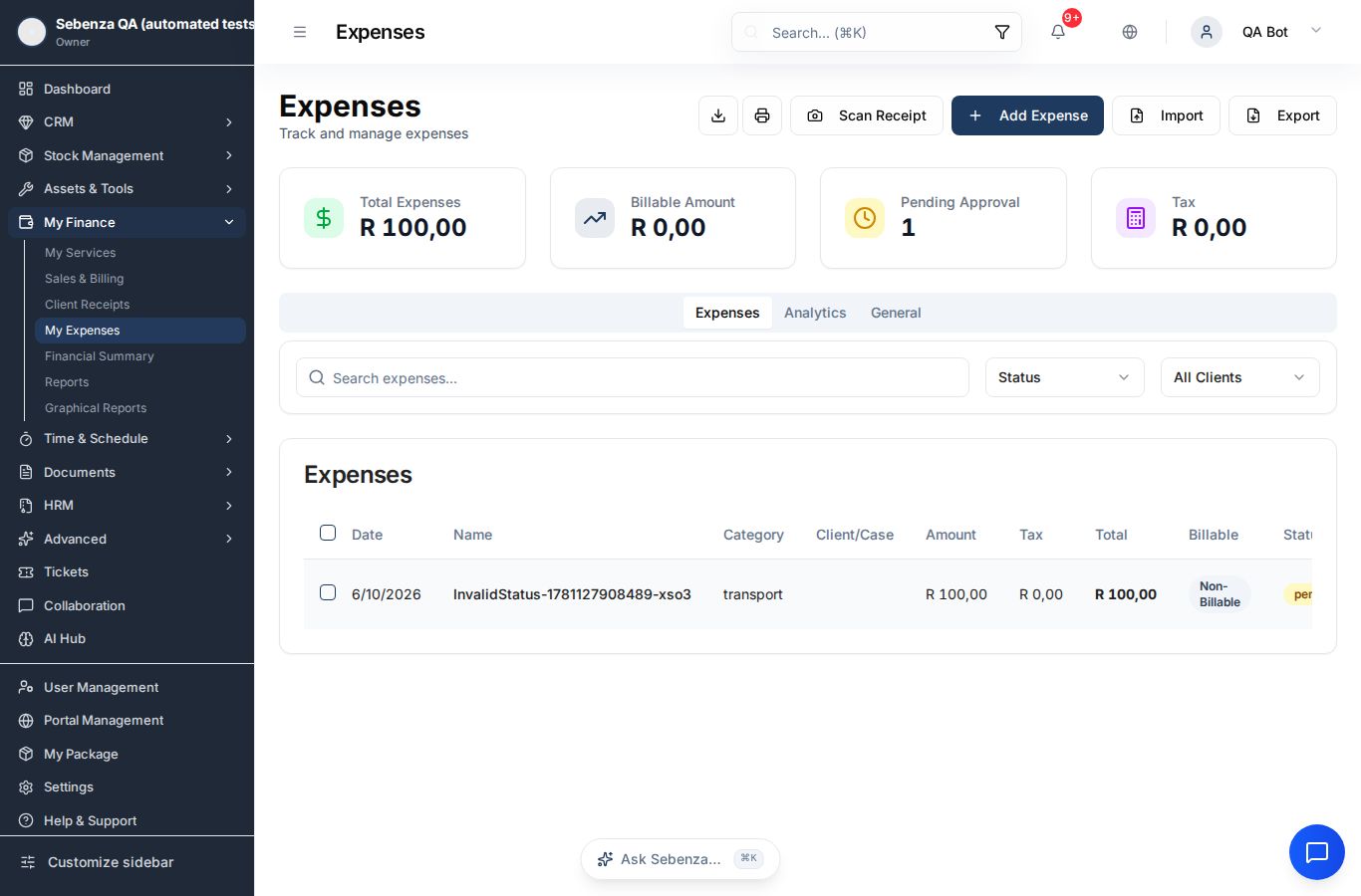 My Expenses — desktop screen