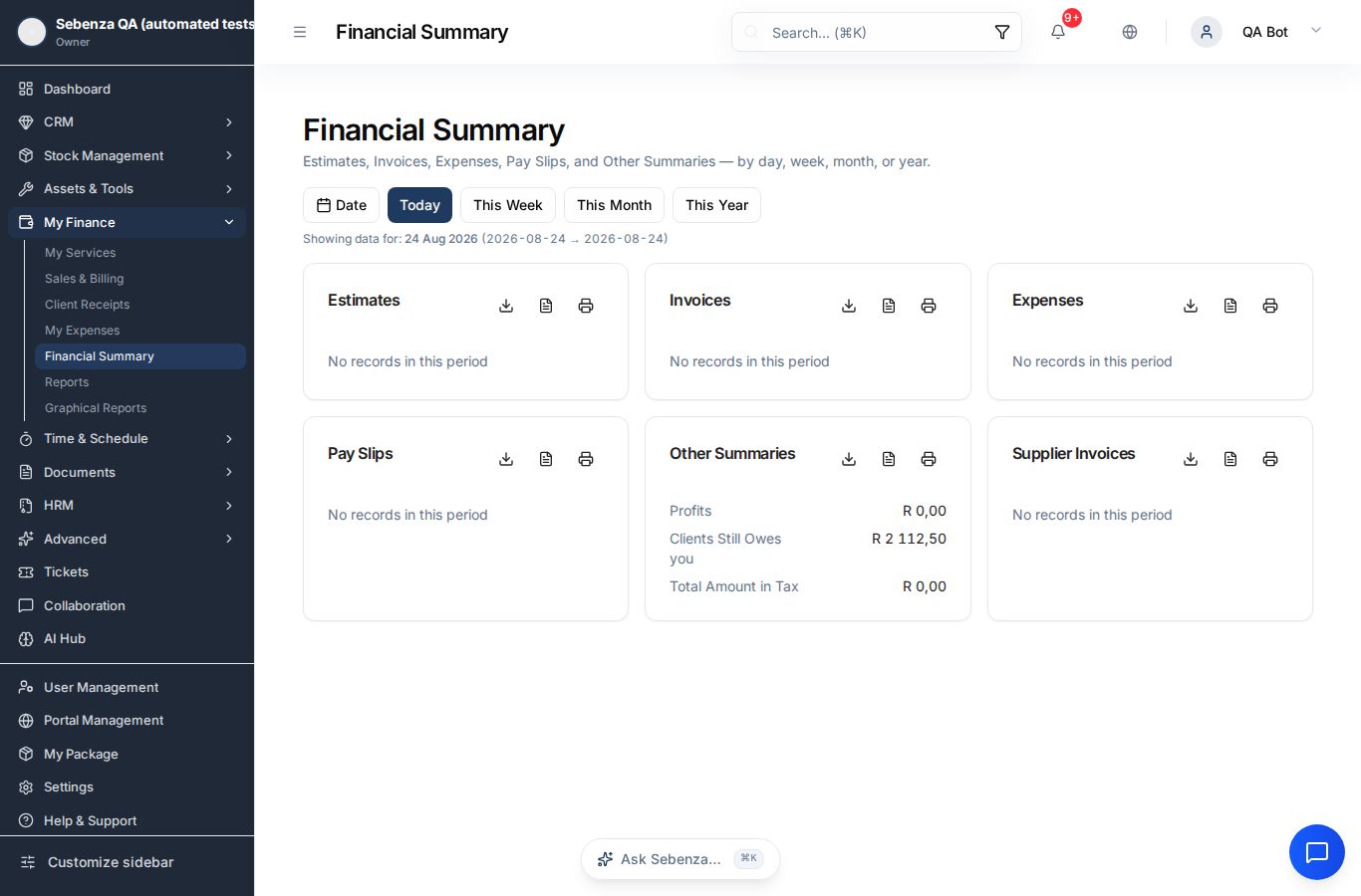 Financial Summary — desktop screen