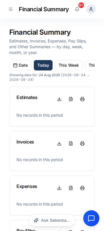Financial Summary — mobile screen