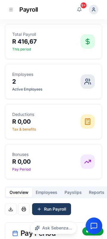 Payroll & Payslips — mobile screen
