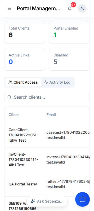 Portal Management — mobile screen