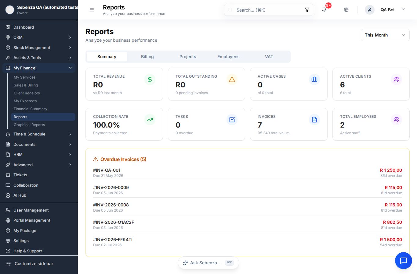 Reports — desktop screen