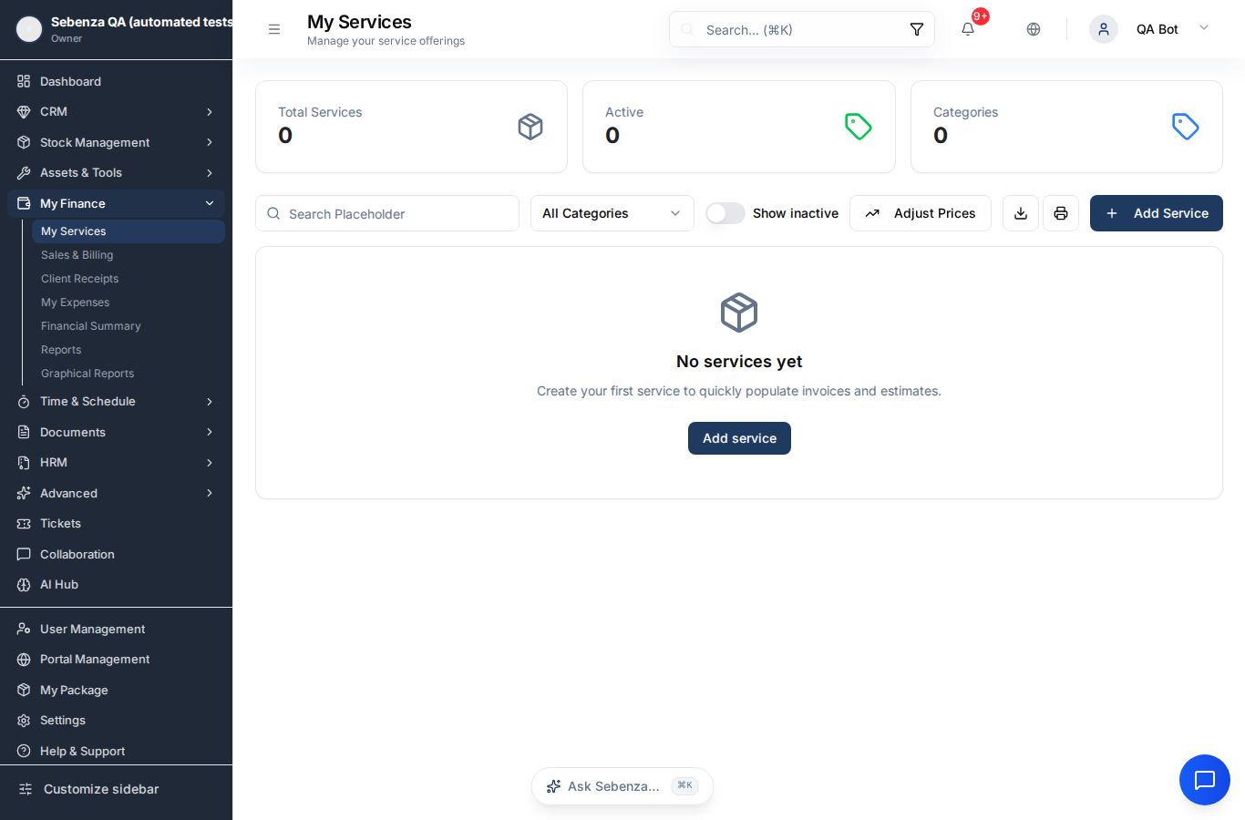 My Services — desktop screen