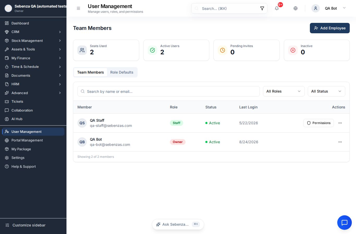 User Management — desktop screen