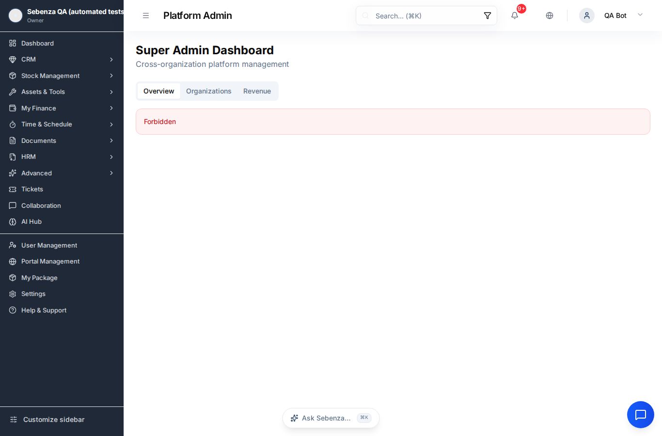 Super Admin — desktop screen
