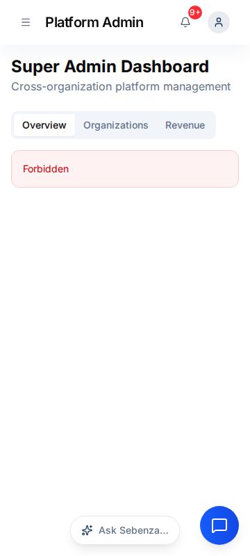 Super Admin — mobile screen