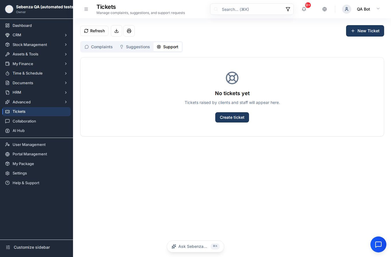 Tickets — desktop screen