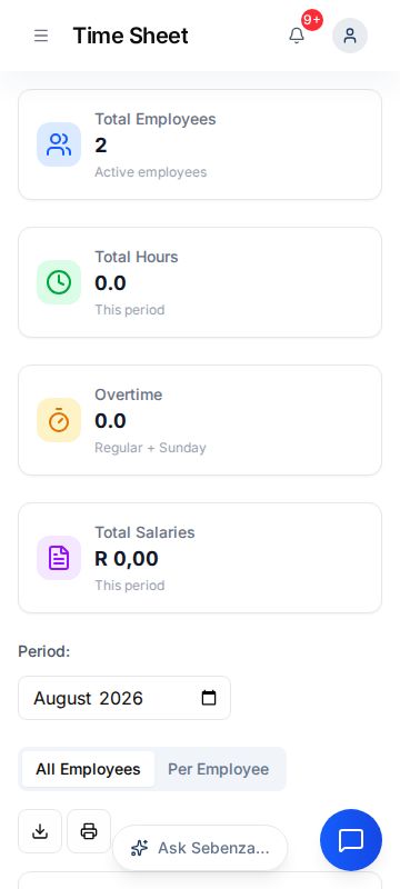 Time Sheet — mobile screen
