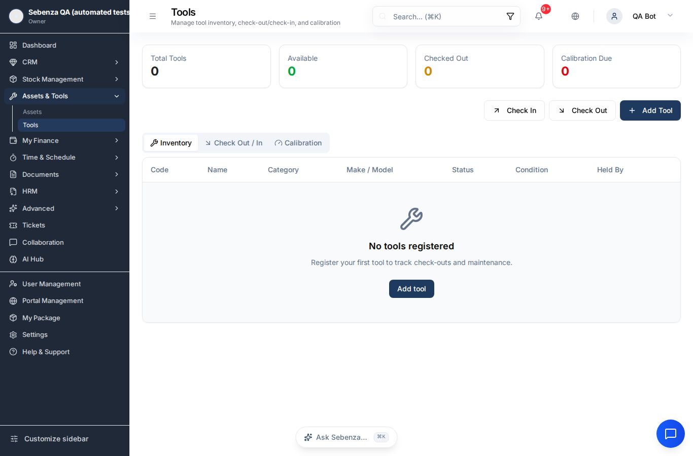 Tools — desktop screen