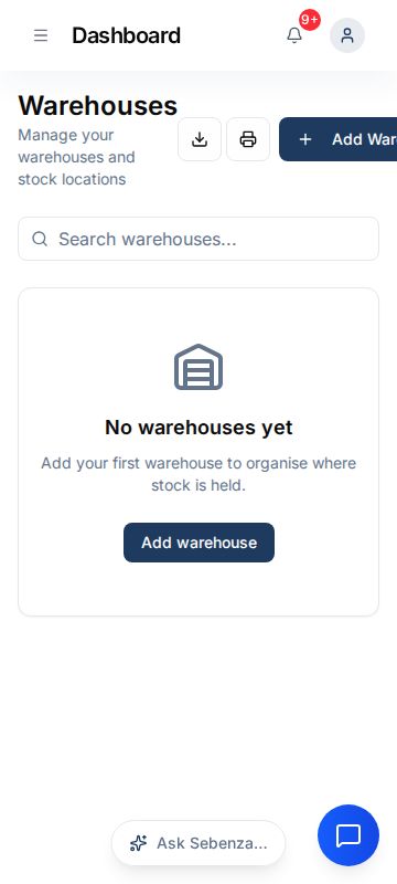 Warehouses — mobile screen