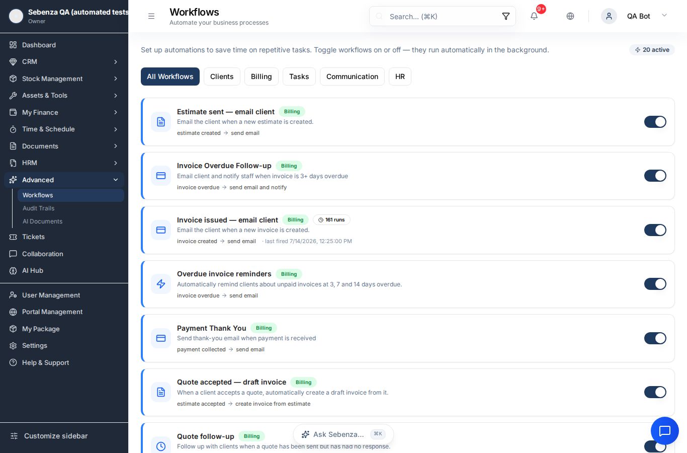 Workflows — desktop screen