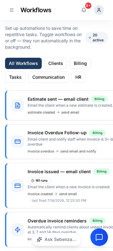Workflows — mobile screen